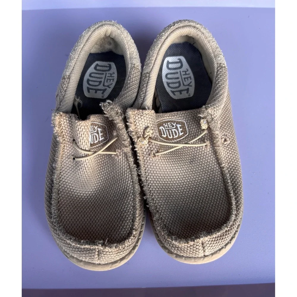 Hey Dude Wally Youth Funk Mono Tan Khaki Slip On Loafers Kids Size K13 40047-234